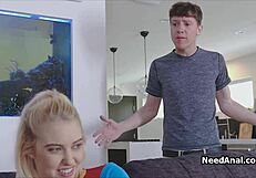 sticking huge dildo in blonde teen ass before dick