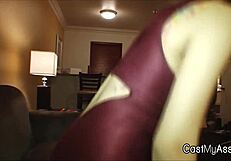 Huge titty babe wraps lips over treat after dinner