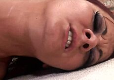 Hardcore floor anal for brunette ends with cum all over her face