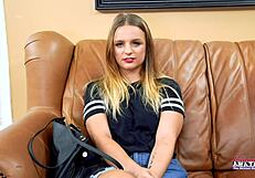 Skinny brunette stella 2 masturbates and sucks big boner to eat cum