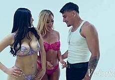 Kazumi and violet myers share victor ray in hardcore threesome