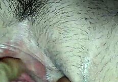 Amateur wife receives a cameltoe massage from her husband.