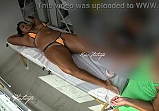 Brazilian Brunette Teases Masseur with Slutty Bikini, Revealing Pussy During Massage