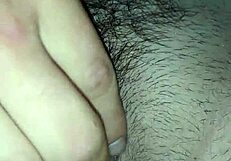 Amateur wife receives a cameltoe massage from her husband.