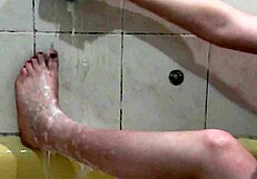 Cute Naked Girl Bathes with Soapy Foam on Pussy, Boobs, Nipples, Ass, Feet, Hands