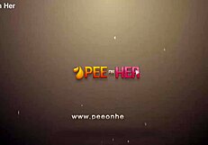 Threesome blowjob with pee on tits