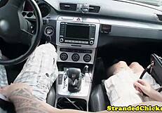 Classy hitch hiking amateur rubs cock