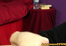 Gorgeous babe receives facial in cfnm action