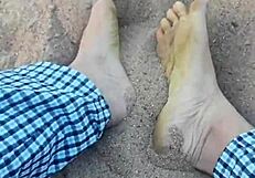 feet in the sand, sensory barefeet footfetish modeling nature