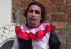 Clown fucks two busty women on halloween