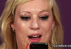 Sexy Model Receives Facial Cumshot While Sucking Cream