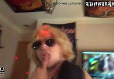 Blonde amateur touches herself while dancing erotically