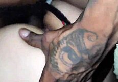 I move the thong to the side and fuck her hard!