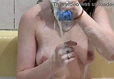 beautiful cute sweet sexy naked girl assol takes bath soapy foam on pussy boobs nipples ass feet hands wet pussy natural tits in bathroom