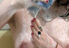 beautiful cute sweet sexy naked girl assol takes bath soapy foam on pussy boobs nipples ass feet hands wet pussy natural tits in bathroom