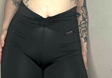 Asmr Cameltoe in Tight Black Leggings