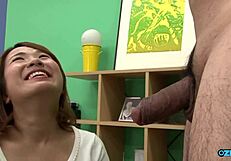 Asian girl begs for cat play