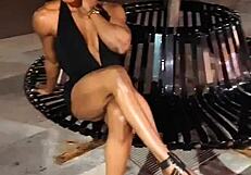 This muscular female bodybuilder babe fbb 31 shows off her strength