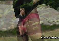 Sucked by blonde latina in black stockings
