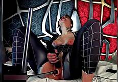 beautiful red-haired cosplayer reaches sensual climax