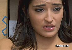 Teen Latina Spreads Wide in Excited Pleasure for Mall Security's Big Cock