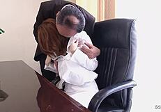 Redhead Japanese Secretary Sucks Old Boss In Pantyhose