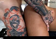 Tattooed hunk gives a dick tea to the young brunette who visited our house today!