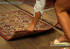 Sensual lesbian slave fingering herself and sniffing madames panties