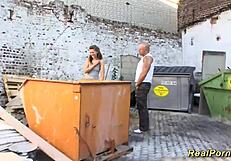 German teen deepthroats big cock outdoors!