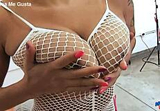 Huge natural boobs and huge meaty pussy Latina gaping