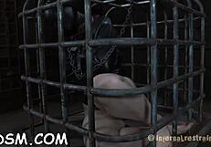 gagged and fastened up slave is being roughly pleasured with vibrator and toys in bdsm 😈