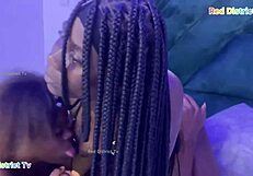 Huge BBC fucks two amateur lesbian babes in raw sex until one squirts cum everywhere