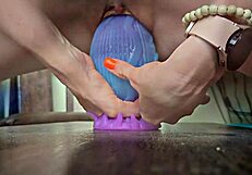 milfs pussy gets stretched wide open by huge dildo and fingers