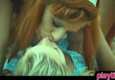 Redhead and blonde lesbians have sex on road trip