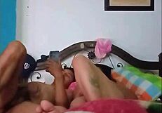 steamy stepmother and stepson caught fucking on bed while recording homemade video