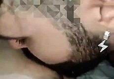 Cuckold husband cleans cum from wife's pussy eater after interracial anal