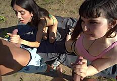 Intense Casual Foursome Sex Outdoors With Big-Ass Brunettes