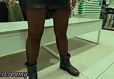Exhibitionist Stepdaughter Flashes Pussy in Shoe Store