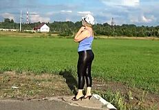 Big Ass In Leather Leggings Stretches Tight For Solo Play