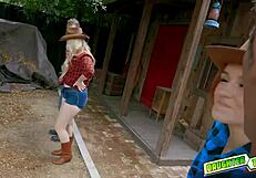 Two daddies fuck their tight teen pussies hard