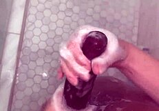 stepbrother convinces stepsisters to try anal in shower, huge dick fitting tight ass