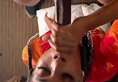 she deep throats big black cock, sucking intensely