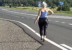 Big Ass In Leather Leggings Stretches Tight For Solo Play