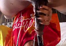 she deep throats big black cock, sucking intensely