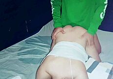 Chubby asian pregnant mom at home