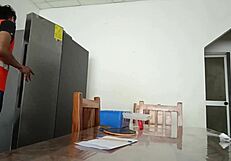 Housewife exposes vagina to maintenance man fixing refrigerator