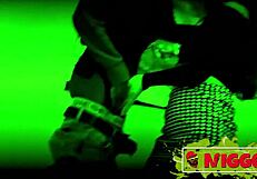 Young woman explores her first blind interracial encounter in darkness