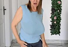 busty braless gilf mariaolds sporty groove strip dancing in style