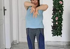 busty braless gilf mariaolds sporty groove strip dancing in style