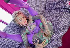 Alternative anal slut rides big cock and gets cum facial